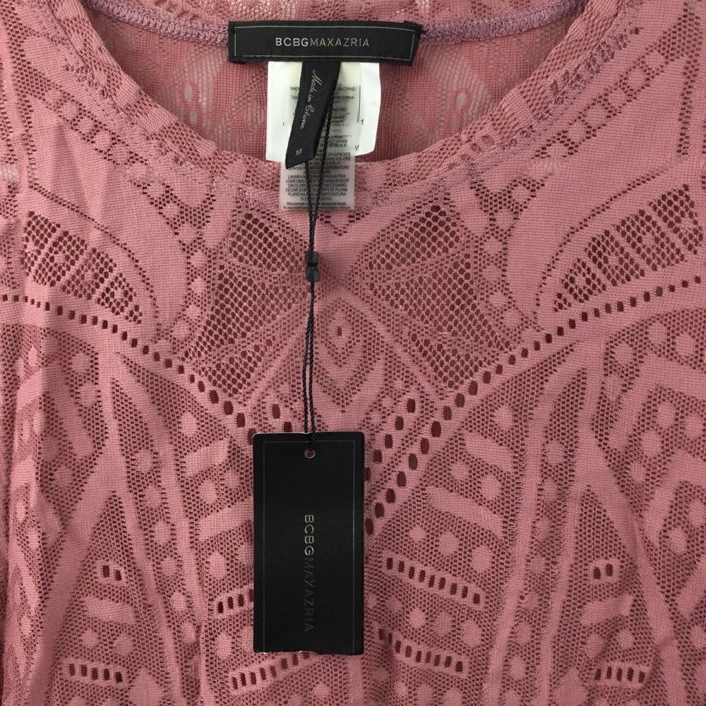 NWT BCBGMAXAZRIA Rose Pink “AGDA”‎ Fitted Lace Long Sleeved Top - Medium - Picture 4 of 10